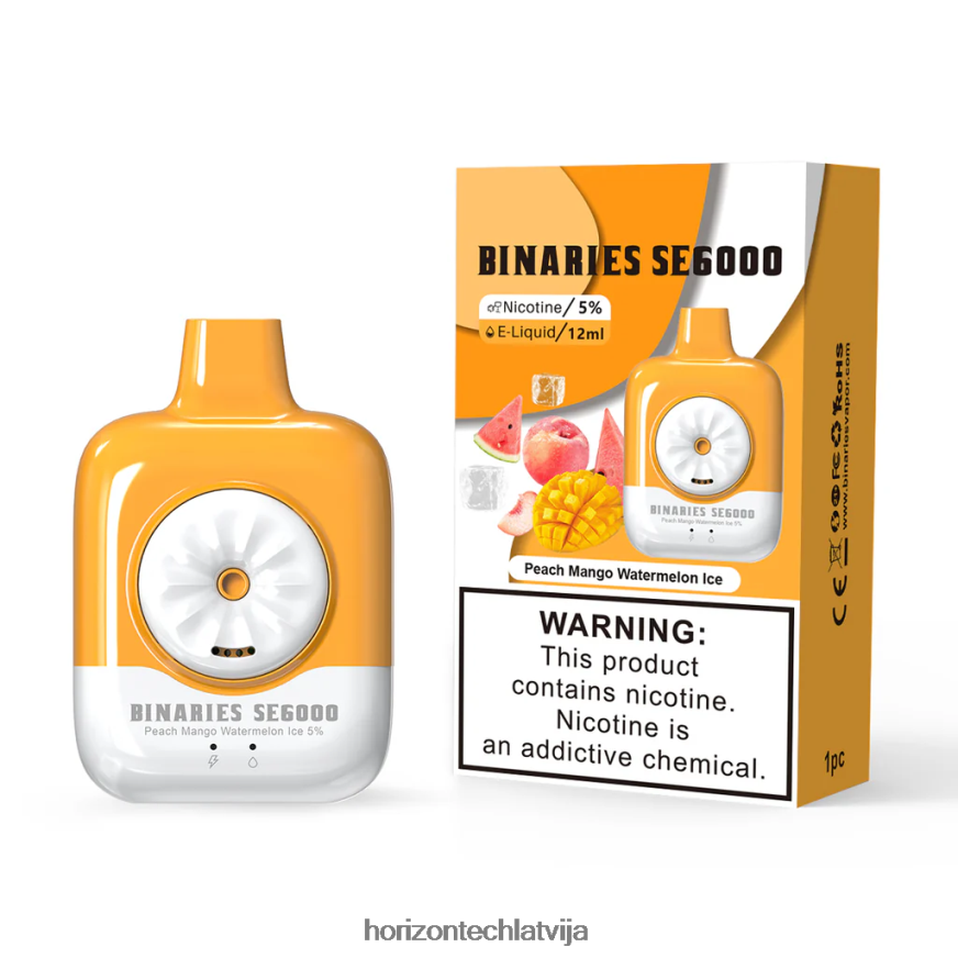 HorizonTech Vape Latvija - HorizonTech Binaries Cabin vienreizējās lietošanas 12ml persiku mango arbūzu ledus BV24P8143